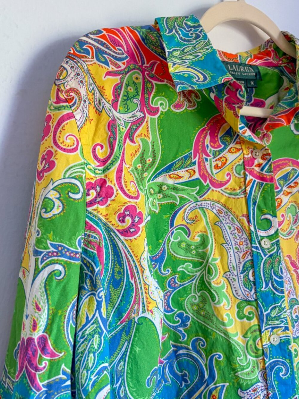 Lauren Ralph Lauren Paisley Button Down π | Bright Bold Blouse (1X) - Picture 2 of 4
